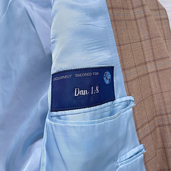 Holland & Sherry Bespoke Peak Lapel Sport Coat Tan Plaid Savile Row Mens 38R - Picture 7 of 8